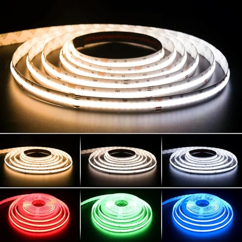 PAUTIX COB LED Streifen RGB+WW/CW 5m,840LEDs/m RGB+CCT Einstellbare Farbtemperatur 2700K–6500K,24V farbwechselnde Band licht für DIY Dekoration(Netzteil und Controller nicht im Lieferumfang enthalten)