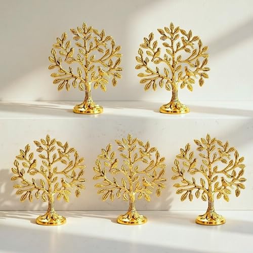 Image of BEHOMA Brass Kalpvriksh Tree with Birds Set of 5 | Kalpavriksha Tree of Life Showpiece for Table Decor (5.9 inch) | kalpvriksha Vastu & Fengshui Decor, Home & Puja Temple Ornament, Good Luck Gift