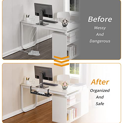 Under Desk Cable Management Tray, No Drill Cable Tray with Clamp, Adjustable Desk Wire Management Tray 13.8
