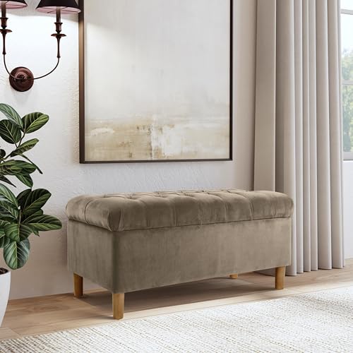 Image of HomePop 40 inch Ainsley Button Tufted Storage Bench - Fawn Velvet