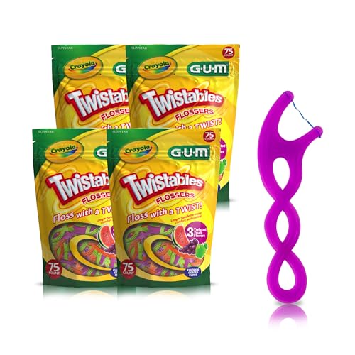 Image of GUM Crayola Twistables Kids Floss Pick with Fluoride, 75 Count (4 Pack)