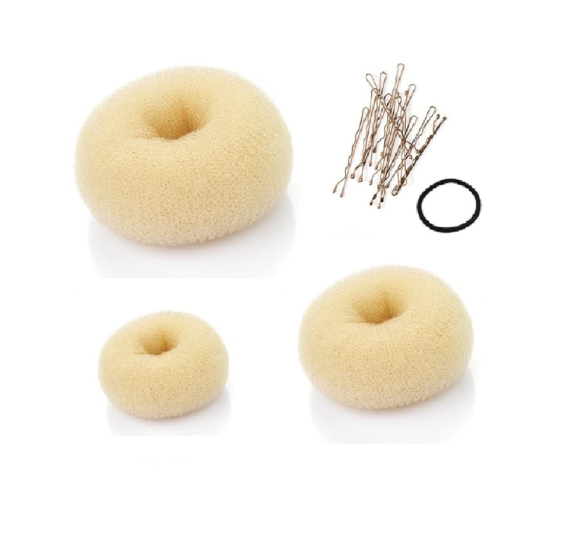 Beaute Galleria 3 Pieces Hair Donut Bun Maker Ring Style Mesh Chignon Ballet Sock Bun (Large, Medium, Small) (Beige/Blonde)