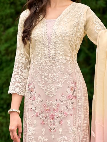 Image of INDO ERA Womens Organza Embroidered Straight Kurta Pant Dupatta Set (IEOUT10602)