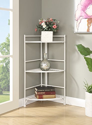 Image of Convenience Concepts Xtra Storage 3 Tier Corner Folding Metal Corner Shelf, White