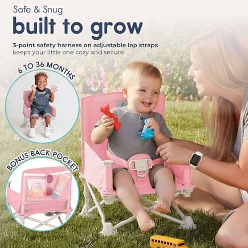 Image of Hiccapop OmniBoost Travel Booster Seat with Tray for Baby | Folding Portable Baby Booster Seat for Dining Table, Camping, Beach, Grandma's | Tip-Free Design Straps to Kitchen Chairs - Booster Chair