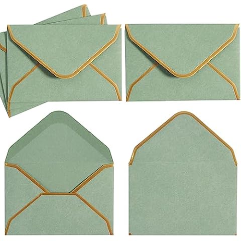 200 Pack Mini Envelopes Colorful Small Envelopes with Gold Border for Blank Note Cards, Business Gift Cards, 4 x 2.7 Inches (Sage-Green) Cover