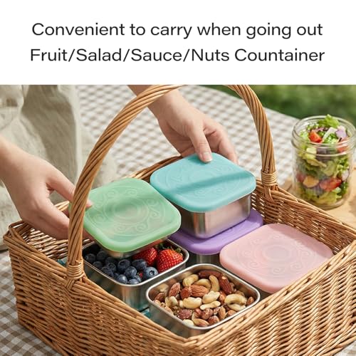 Image of 4 Pack Stainless Steel Snack Containers, 6oz Snack Box with Silicone Lids,Stackable Portable Small Food Storage Container for Picnic,Travel,School,Office,and Daycare