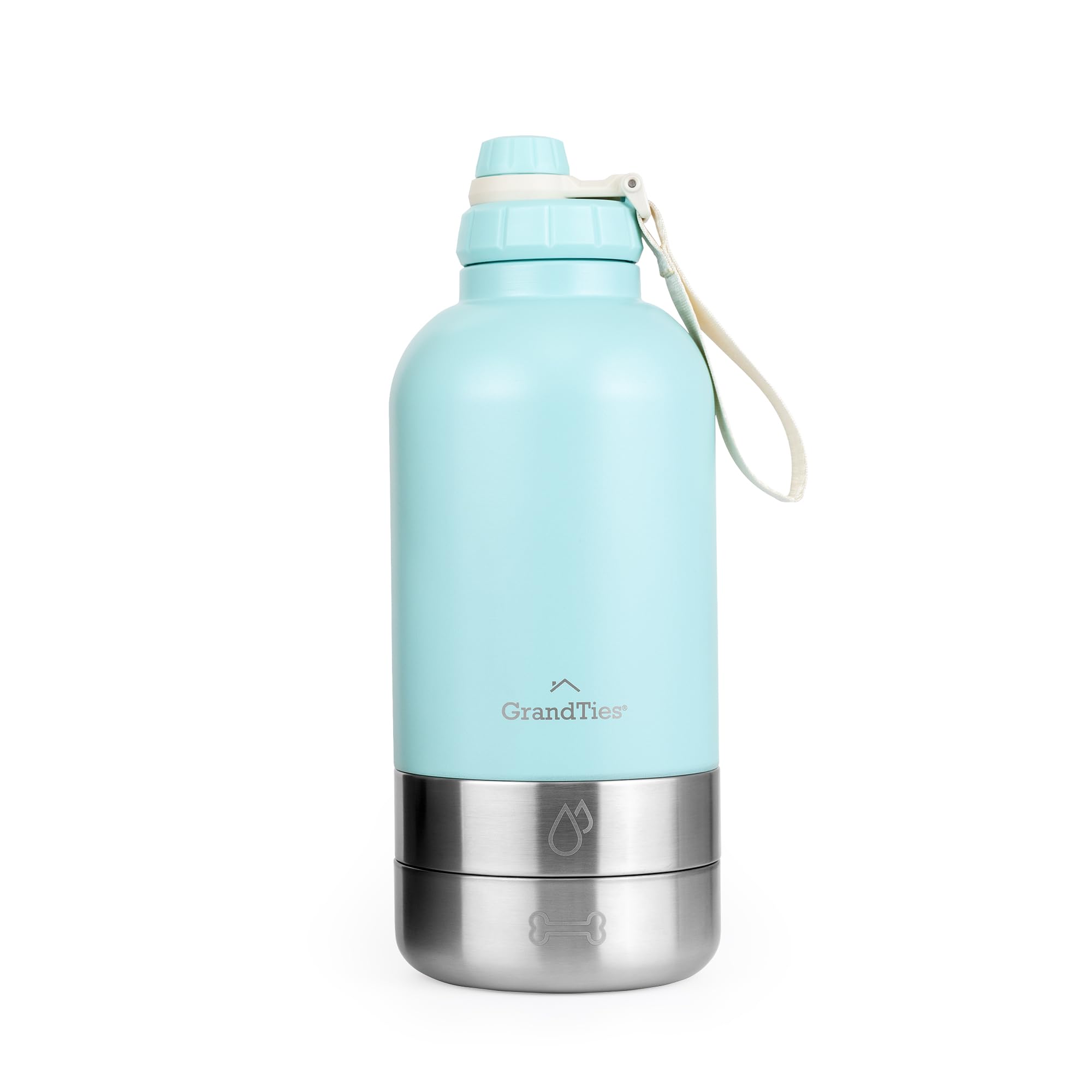 GrandTies Borraccia portatile isolata per cani con 2 dispenser staccabili per l'acqua per cani, contenitore da viaggio per cibo per cani, accessori per cani, passeggiate, escursionismo, campeggio (1,8
