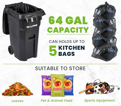 Alpine Industries ALP500-64-BLK-AM Alpine 64 Gallon Trash Can With Wheels - Large Heavy Duty Outdoor Trash Can thumb #6