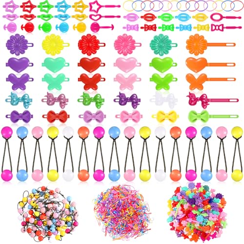 Image of WILLBOND 1184 Pcs Hair Barrettes for Girls, Kids Barrettes Accessories Self Hinge Elastic Hair Ties Bands Assorted Ponytail Holders Cartoon Design Baby Clip Multicolor Rubber Band for Toddler