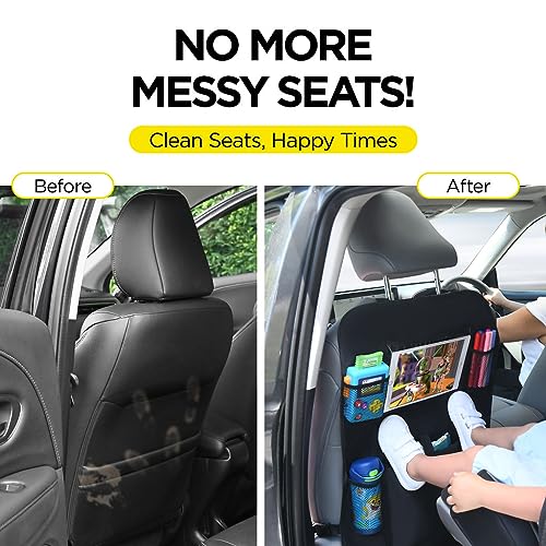 Image of lebogner Back Seat Cover for Kids + 6 Pocket Storage Organizer, 2 Pack X-Large Kick Mats Backseat Protector with iPad Tablet Holder, Car Seat Back Protectors for Vehicles to Protect from Dirt & Mud