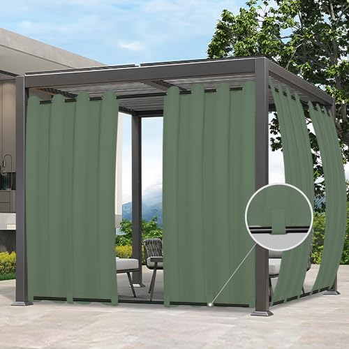 Image of Easy-Going Outdoor Curtains for Patio 1 Panel, 54x120 inch, Sage Green | Waterproof, Windproof, Weatherproof Privacy Outdoor Curtains for Cabanas Porches and Pergolas, Grommet Top and Tab Bottom