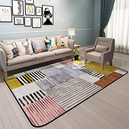 Tapis rectangulaire géométrique MU : grand tapis de sol isolant pour salon et chambre