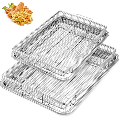 Image of Pleafind Air Fryer Basket for Oven - 4 PCS Set, 15.3" x 11.0" & 13.3" x 9.6" Oven Air Fryer Basket and Tray, Non-stick Air Fryer Accessories for Baking Grilling and Cooking, Dishwasher Safe