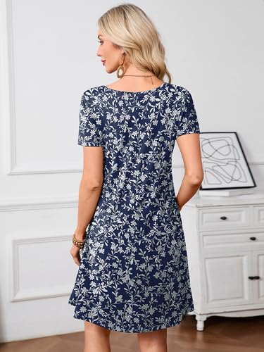 Image of Heymoments Summer Dresses for Women Short Sleeve V Neck Swing Sundress Casual A-Line Flowy Dress with Pockets S-2XL