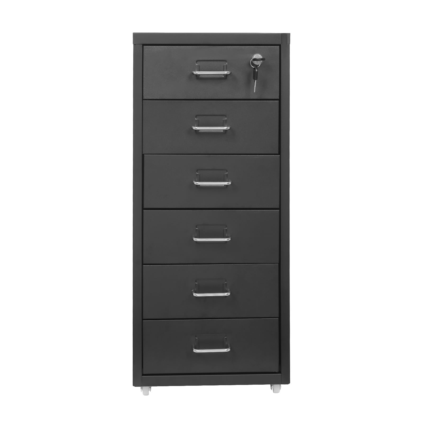 Armoire de rangement verticale mobile à 6 niveaux pour bureau à domicile, 28 x 41 x 69 cm, anti-basculement, en métal, avec tiroirs, verrouillable, pour dossiers, documents (noir)