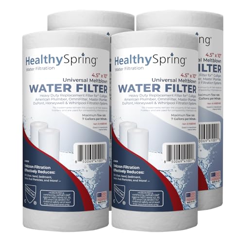 Healthy Spring 5 Micron 10 x 4.5 Well Water Sediment Filter Replacement Whole House Water Filter Cartridge Compatible with DGD-5005, WFHD13001B, Made in USA, 4-Pack