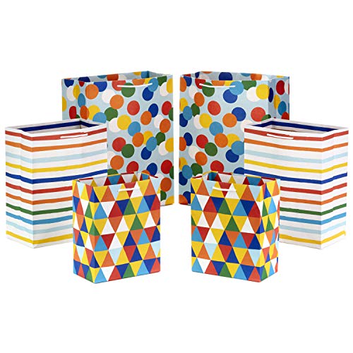 Hallmark Rainbow Gift Bag Assortment (6 Bags: 2 Medium 9", 2 Large 11", 2 Extra Large 14") Stripes and Dots in Red, Blue