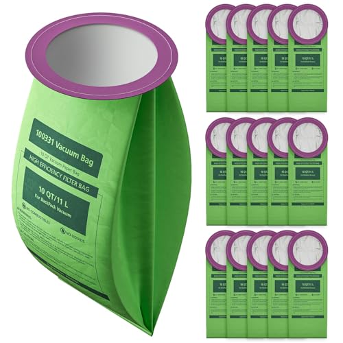 16 Pack 100331 Vacuum Bags Replacement Compatible with ProTeam 10 QT Backpack Vacuum Cleaner, for Coachvac, Super Coachvac, Megavac, Upgraded Vacuum Filters with Open Circular Collar