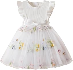 Kleinkind Mädchen Tüllkleid Rüschen Ärmellos Blumenstickerei Sternenhimmel Farbverlauf Kleider Baby Mädchen Kleidung