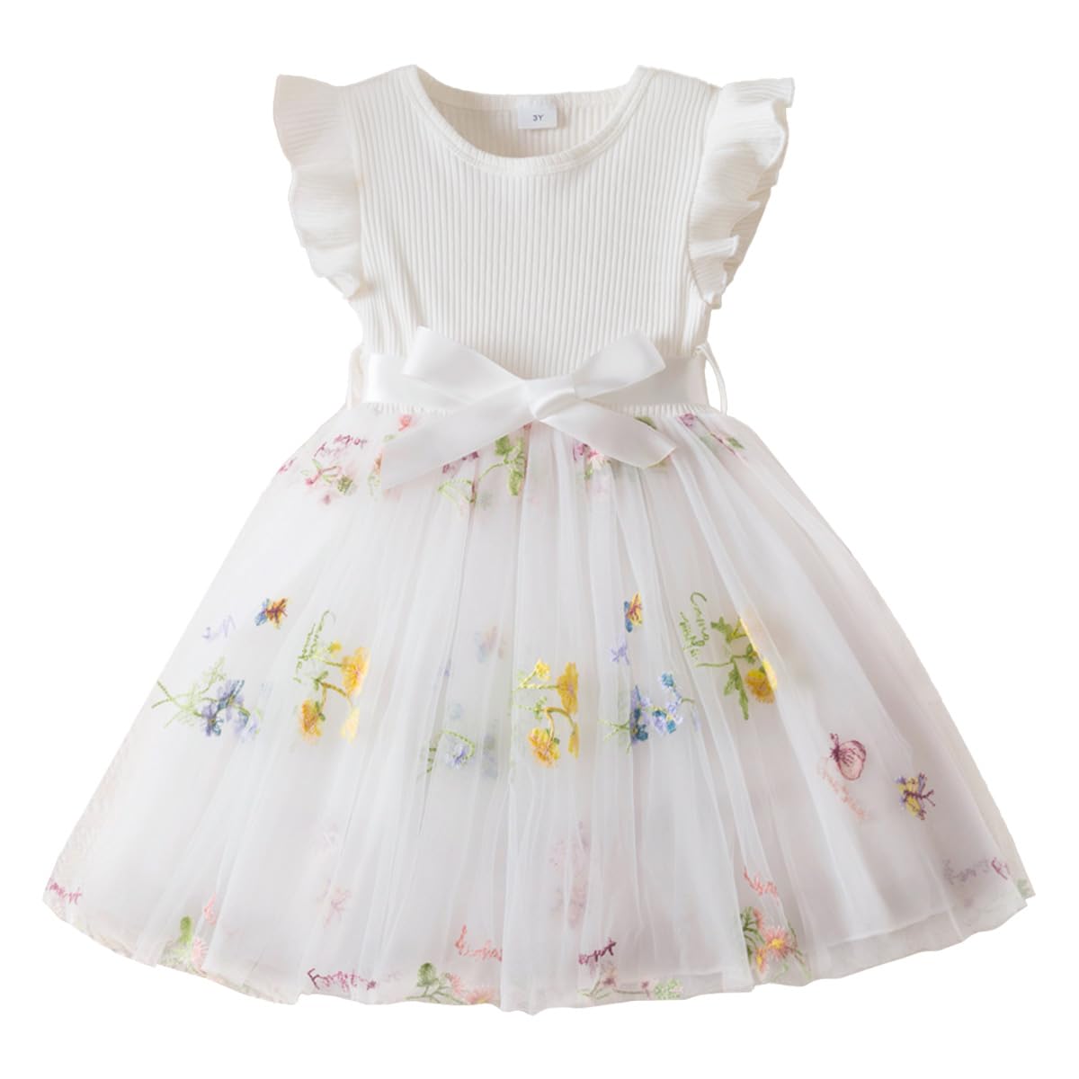 Kleinkind Mädchen Tüllkleid Rüschen Ärmellos Blumenstickerei Sternenhimmel Farbverlauf Kleider Baby Mädchen Kleidung