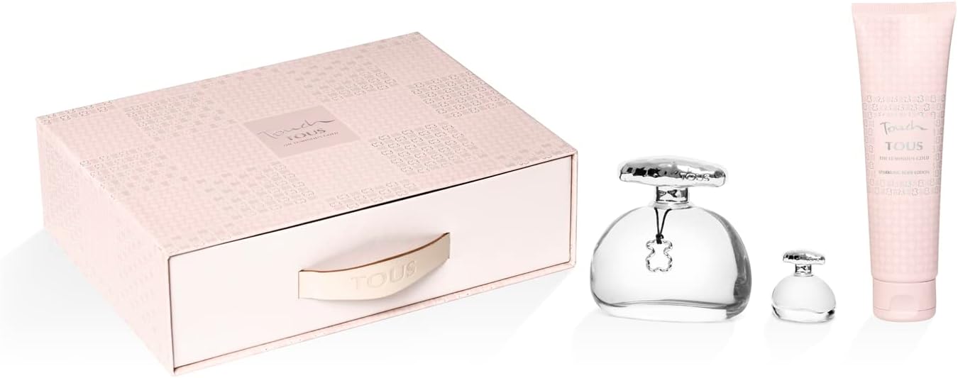 Tous Touch The Luminous Gold EDT, cadeauset voor dames, 3-delige set (verstuiver 100 ml + lichaamscrème 150 ml + mini-parfum 4 ml) Tous Touch The Luminous Gold EDT, cadeauset voor dames, 3-delige set (verstuiver 100 ml + lichaamscrème 150 ml + mini-parfum 4 ml)