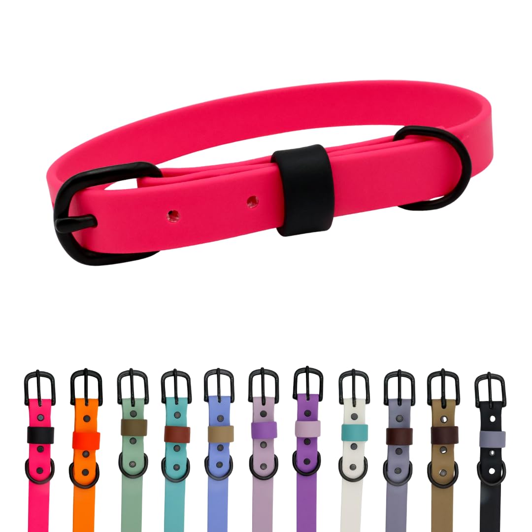 Collier pour chien imperméable rose fuchsia de qualité supérieure avec boucle noire mate