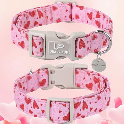 Image of Valentine's Day Dog Collar, Pink Heart Dog Collar with Quick Release, Valentine's Day Gift Pet Collar for Puppy Girl Boy Dogs, Wedding Dog Collar