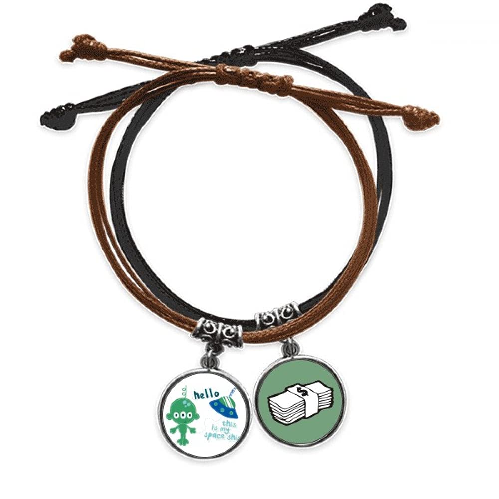 Pulsera de cuero Universo y Alien con cuerda ajustable para mano 3