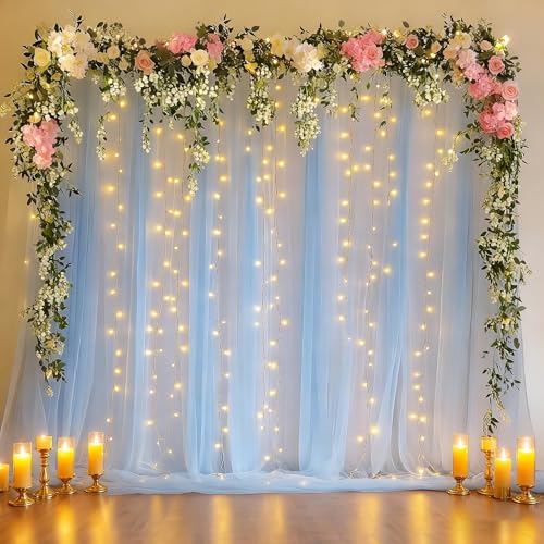 10x10ft White Tulle Backdrop Curtain with Lights String for Parites, Sheer Photo Backdrop Curtains with Lights for Wedding Backdrop Ceremony Reception Bridal Shower Baby Shower Birthday Party - Image 3