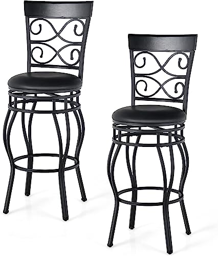 Sillas de Bar Retro WATERJOY Set de 2, Butacos Giratorios 360 Grados con Asiento Acolchonado de Cuero Sintético para Bistro Cocina Pub Metal miniatura 1