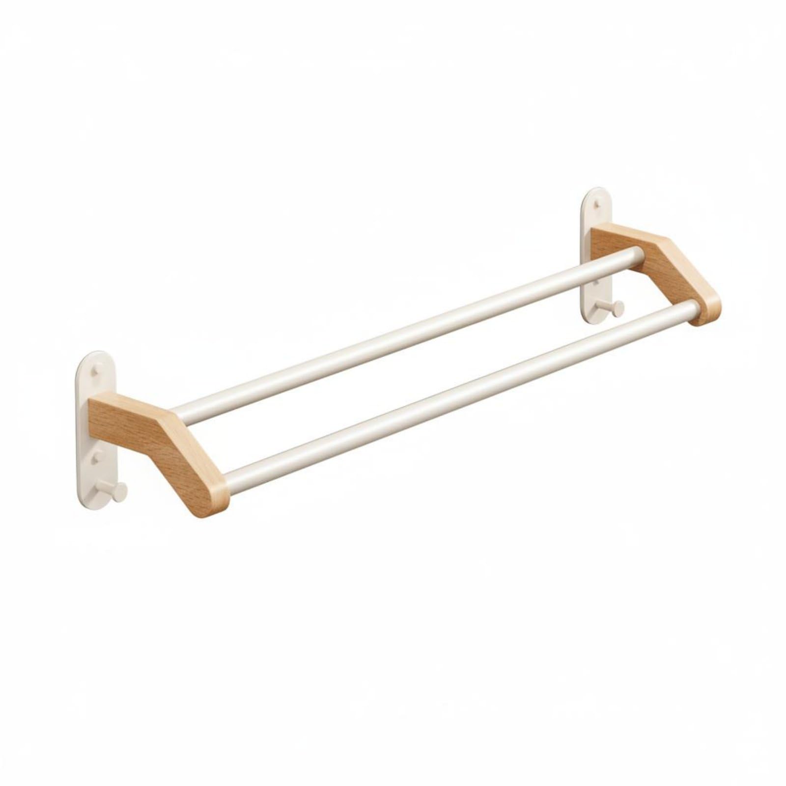 Toallero de Doble Barra Ahorra Espacio Toallero de Madera Anticorrosión Barra Toalla, 60 Cm