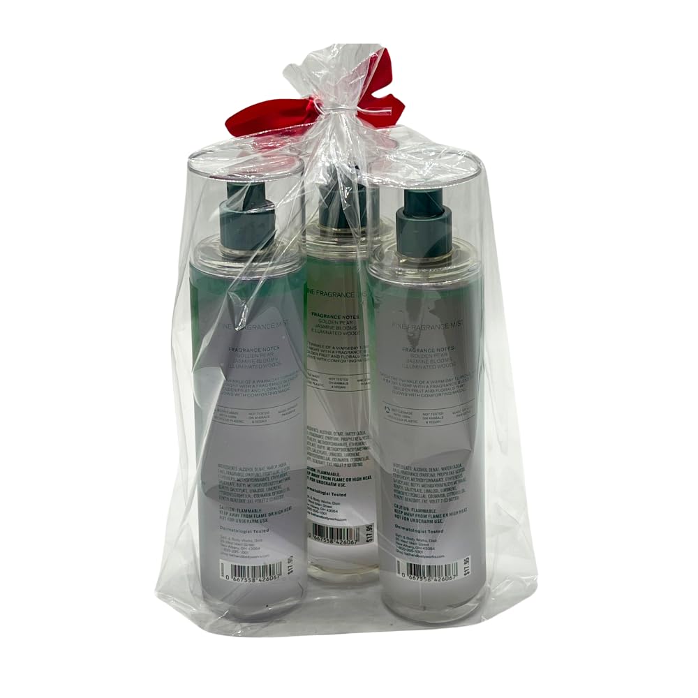 Bath & Body Works CHASING FIREFLIES Fine Fragrance Mist Gift Set with a Red Bow for Holiday 8 fl oz - Pack of 3