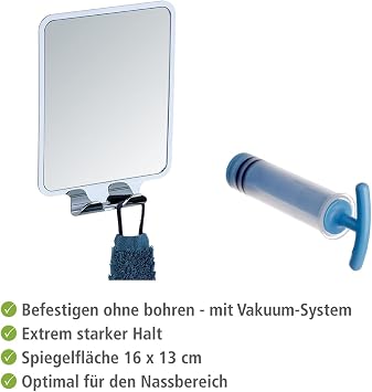 WENKO 22693100 Vacuum-Loc Cosmetic Mirror Quadro, Acrylonitrile-Butadiene-Styrene (ABS), 14 x 19.5 x 8 cm, Shiny