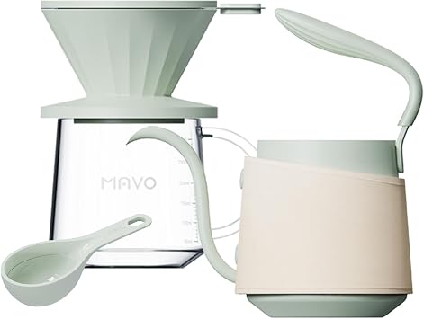 Pour Over Coffee Maker Set, Pour Over Kettle, Coffee Dripper, Glass Coffee Server with Scale, Stainless Steel Filter Green