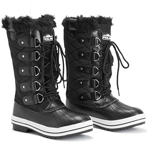 Image of POLAR Womens Snow Boot Nylon Tall Winter Fur Lined Snow Warm Waterproof Rain Boot