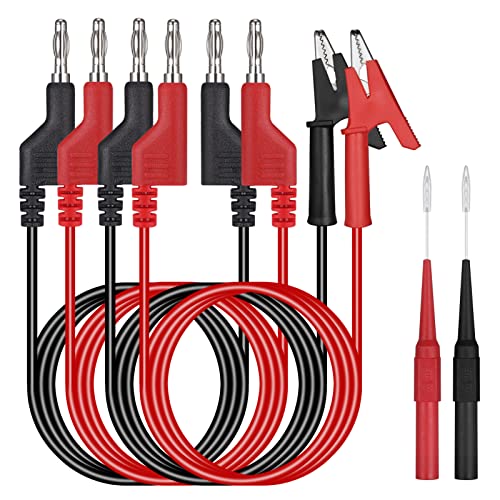 Hejo 6 St&uuml;ck Messleitungen Set mit Krokodilklemmen Kabel, 4 St&uuml;ck 4mm Bananenstecker Kabel mit 2 St&uuml;ck Pr&uuml;fspitzen, 1m Messkabel f&uuml;r Multimeter (Rot und Schwarz)