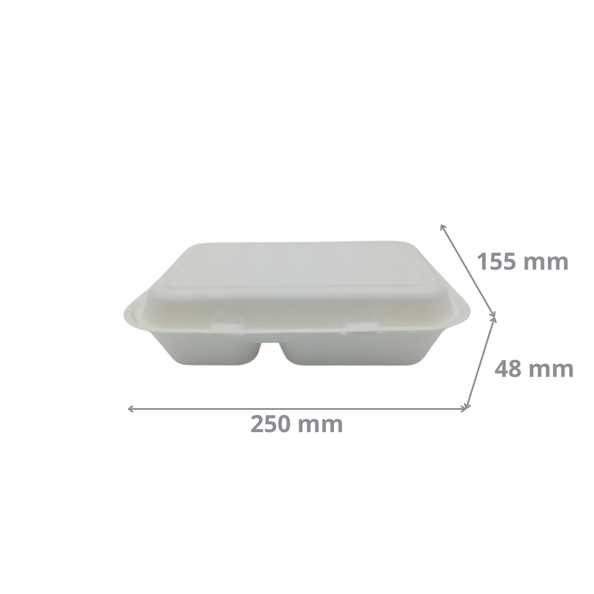 Générique 250 Boîtes à Repas Rectangulaires à 2 Compartiments en Fibre de Canne 25x15.5x4.8 cm, Coques Alimentaires Écologiques, Résistantes et Parfaites pour Restauration à Emporter