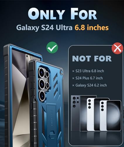 FNTCASE for Samsung Galaxy S24-Ultra Case: Military Grade Drop Proof Protection Cases with Kickstand | Shockproof Rugged Hard Phonecase Heavy Duty Matte Textured Protective Cover - 6.8 Inch Blue - Thumbnail 2