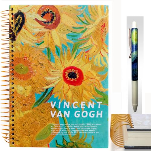 Grand cahier à spirale tournesols 150 pages lignées avec poches de rangement
