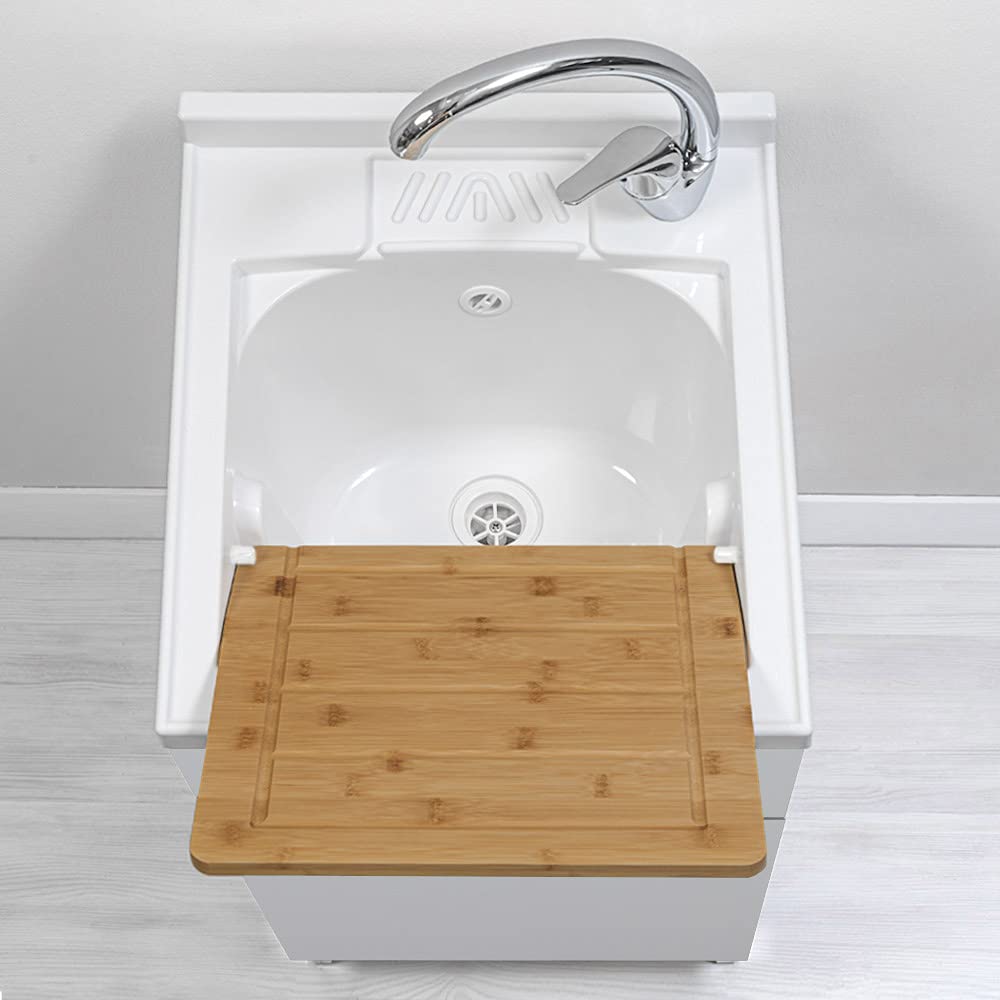 Inbagno Mobile lavatoio salvaspazio 45x50, 1 Anta con Vasca in Resina, Completo di ASSE lavapanni e Kit di Scarico