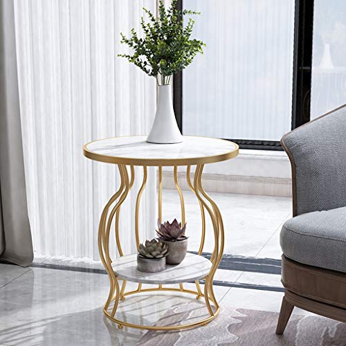 Table basse d'angle plateau effet marbre et base en métal