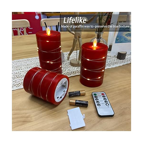 Fanzir Red Flameless Candles with String Lights Battery Operated LED