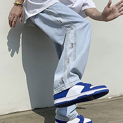 Baggy Jeans for Men Streetwear Classic Ripped Jeans Vintage Patchwork Y2k Jeans Loose Wide Leg Trousers Straight Fit Pants4