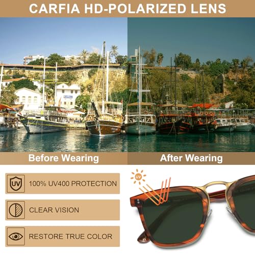 CARFIA Square Acetate Polarized Sunglasses for Men UV Protection Retro Style CA51073