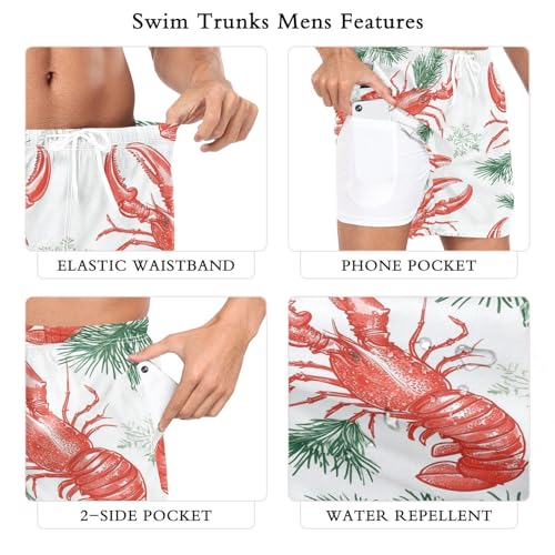 Lobster Pine Branches Men's Swim Trunks with Liner Quick Dry Beach Shorts Swimwear Bathing Suit S-XXL2