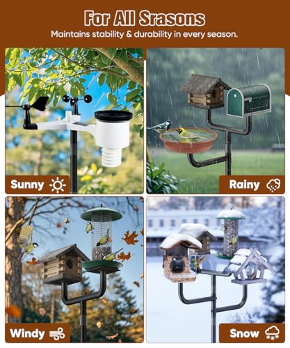 Sungaryard Poste de casa de pássaros de 228 cm com 4 suportes para banho de alimentador de pássaros