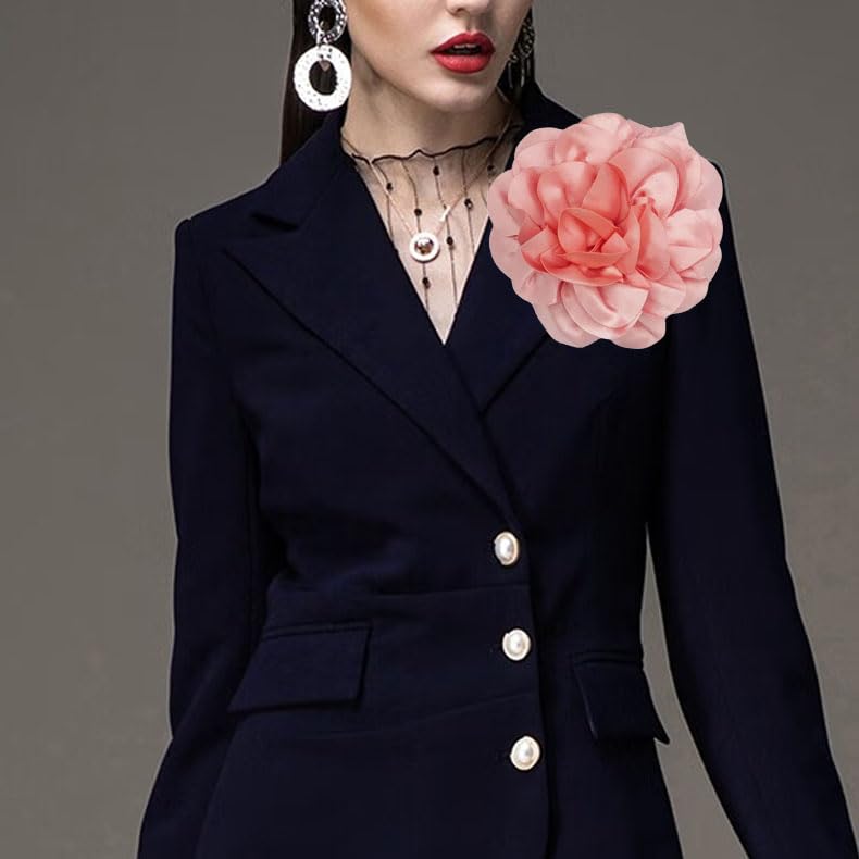 Image of Dainty Fabric Rose & Camellia Flower Oversized Brooch Pins & Hair Clip - Large Lapel Pin, 4.3in /7.5in