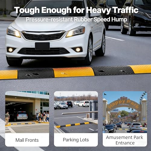 Image of 4 Pack 7 FT Rubber Speed Bump with 8 End Caps, 84 inch Speed Bumps for Driveway | 25,000 Lbs Capacity Heavy Duty Speed Hump for Low Cars, RVs, Parking Lots, Residential Streets, Asphalt, Concrete, Gravel