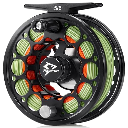 Piscifun Sword Fly Fishing Reel with Line, Pre-Loaded CNC-Machined Aluminum Alloy Fly Reel, Light Weight and Corrosion Resistance Design, 5/6wt Black